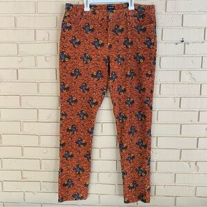 J. Peterman Women’s Orange Floral Corduroy Pants Size 14 Fall Autumn Stretch
